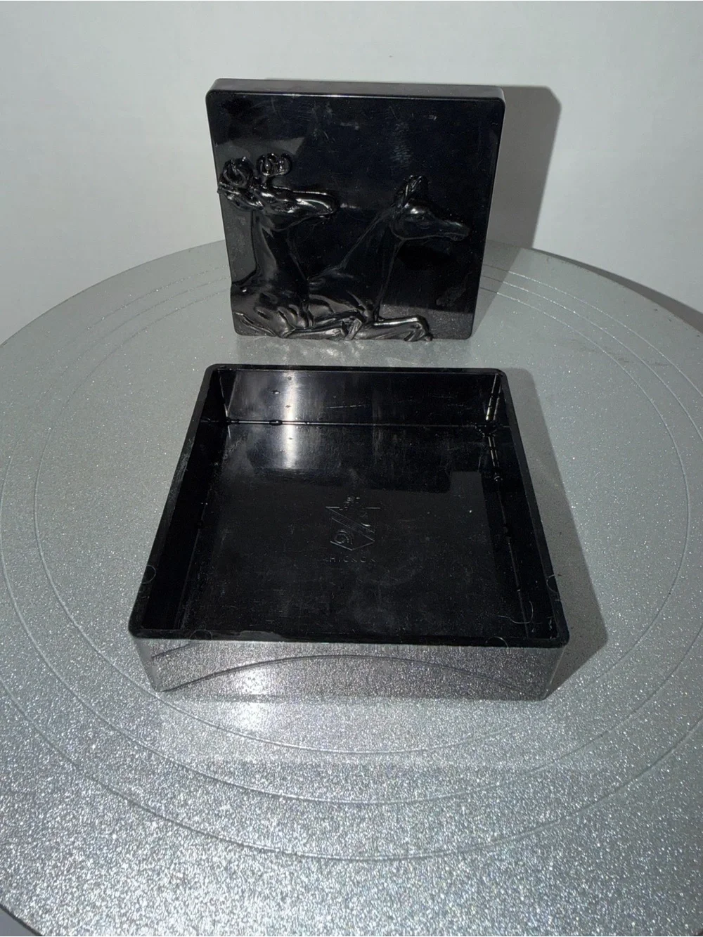 VTG Hickory Bakelite Trinket Box With Stag/Doe Embossed Black 1940’s ?